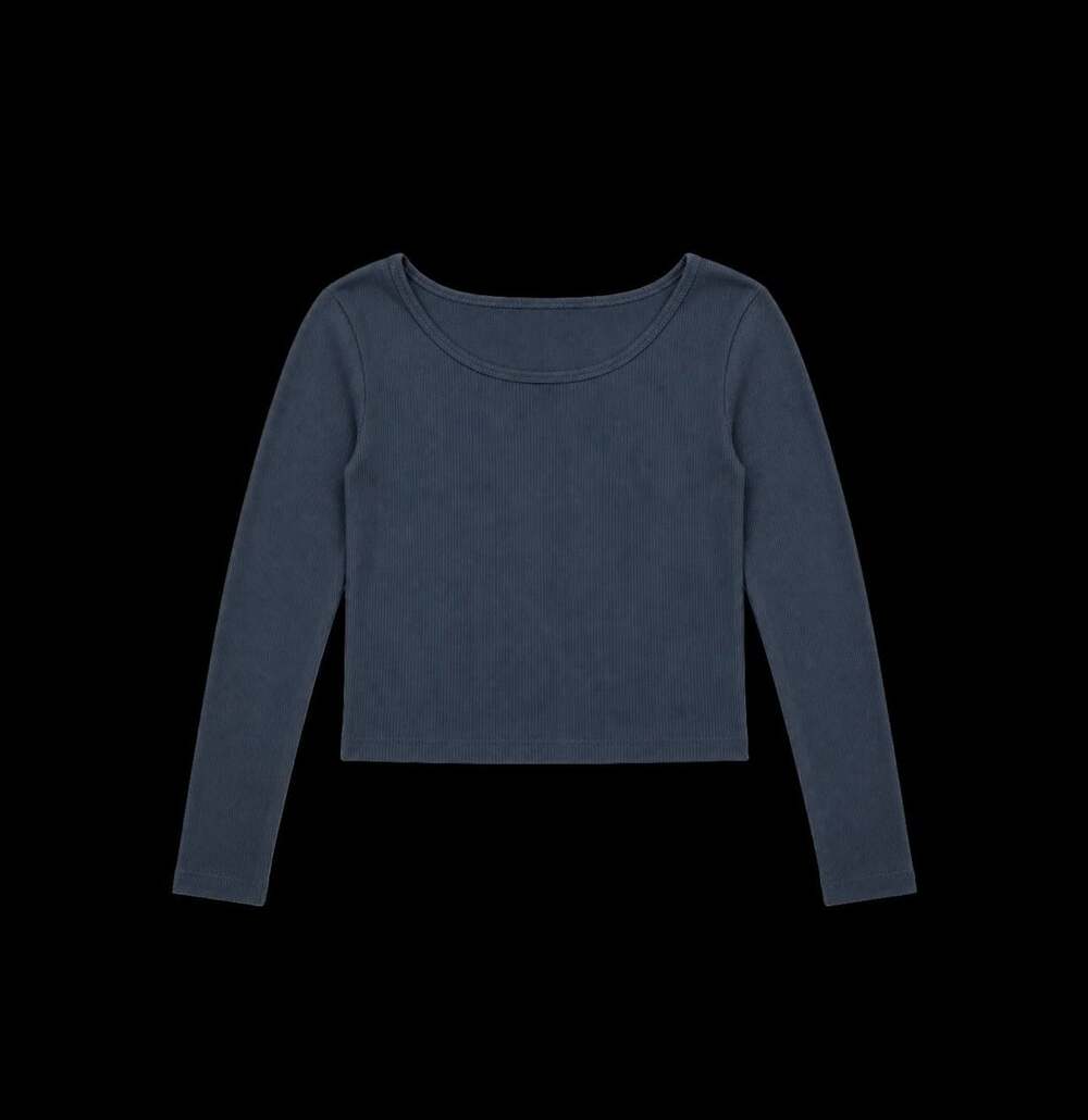 Pact Organic Cotton Ribbed Long Sleeve Scoop Neck Top Blue Medium